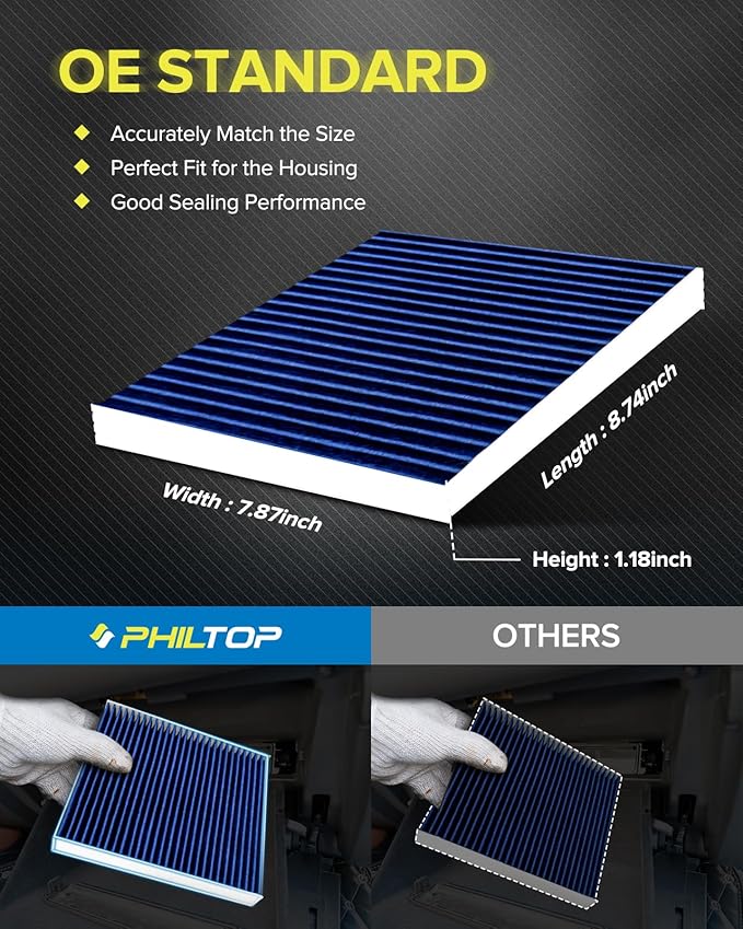 PHILTOP Premium Cabin Air Filter w/Dual Activated Carbon, Compatible with CF10074 Lexus GS350 2013-2020, IS350 2014-2025, IS300 2016-2025, IS250 2014-2015, Filter Up Dust Pollen Odor