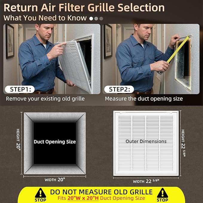 Fancat Return Air Filter Grille for 20x20 Ducts, Steel Vent Cover Grille with Removable Door for 1“ Filters | Suitable for Sidewall & Ceiling | White Coating | Outer Dimensions: 22 5/8” W x 22 5/8" H