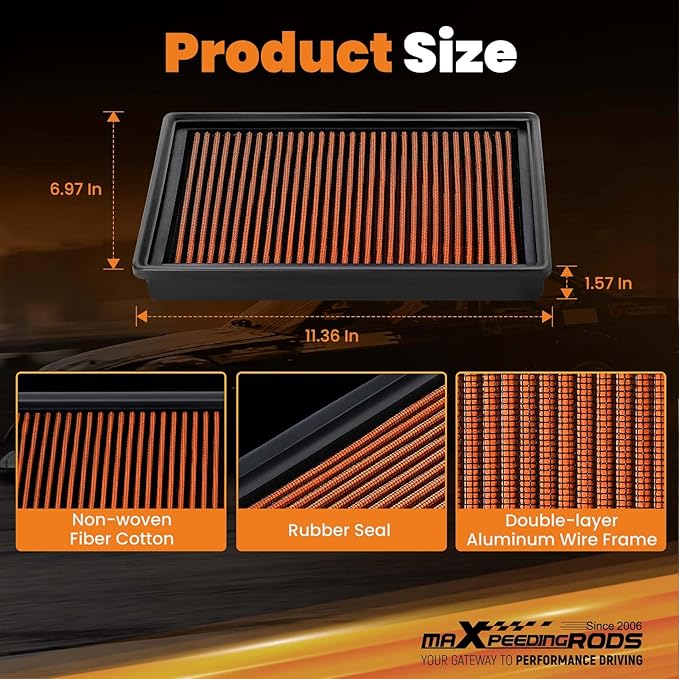 maXpeedingrods MX-3005 High Performance Engine Air Filter Washable & Reusable, Requires No Oil for Audi A3, Q3, S3, for Volkswagen Arteon, Golf, Jetta, Tiguan, for Skoda Kodiaq, Octavia III