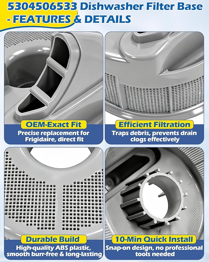IWIWE 5304506533 Dishwasher Filter Base Replacement for Frigidaire Dishwashers - Replaces 154252201, 154252301, 154252302, 154332601, 154332602, 154758901, 154775401, 154775402 and 154776101