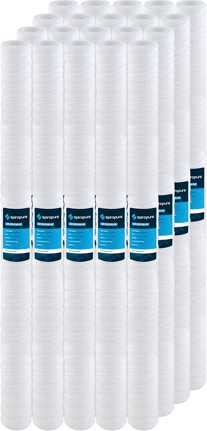 SpiroPure SP-CW100-40 40x2.5 100 Micron String-Wound Polypropylene Sediment Water Filter Cartridge SWC-25-40100 (Case of 20)