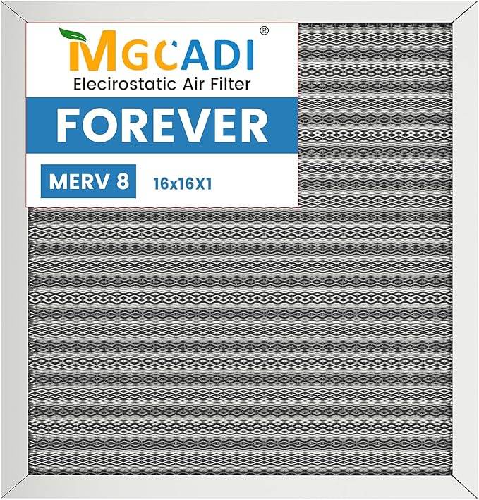 16x16x1 HVAC Furnace Air Filter, Lasts a Lifetime, Washable, the Last HVAC Filter You Will Ever Buy, Breathe Safely at Home or in the Office,Merv 8(Actual Size:15.5x15.5x0.82 Inch)