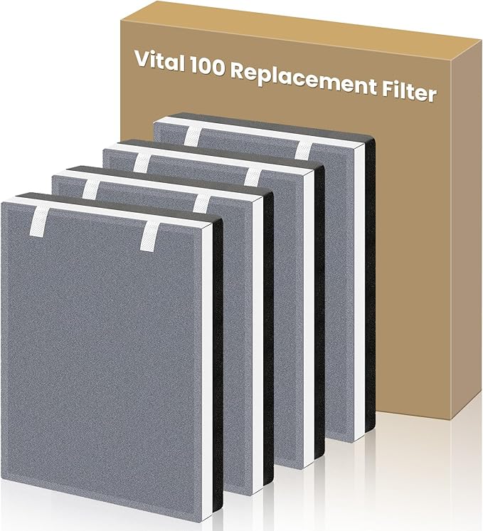 4 Pack Vital 100 Replacement Filter for Levoit Vital 100 Air Purifier, 3-in-1 H13 HEPA High-Efficiency Activated Carbon for Home Large Room, Part Vital 100-RF
