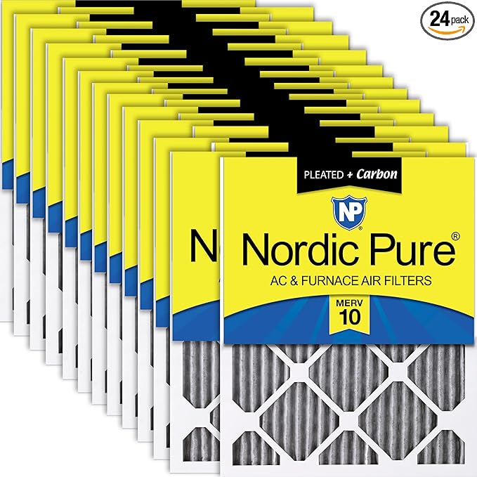 Nordic Pure 12x18x1 (Actual Size: 11 1/2 x 17 1/2 x 3/4) Furnace Air Filters MERV 10 Pleated Plus Carbon 24 Pack
