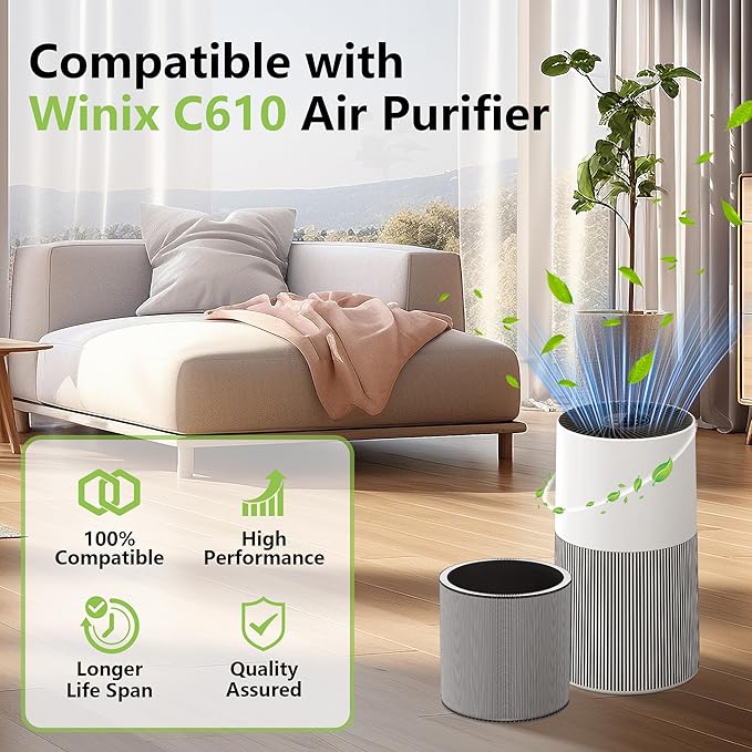 C610 Replacement Filter Z Compatible with Winix C610 Air Purifier Cleaner 1712-0121-00, 3-in-1 True HEPA Filtration, 2-Pack