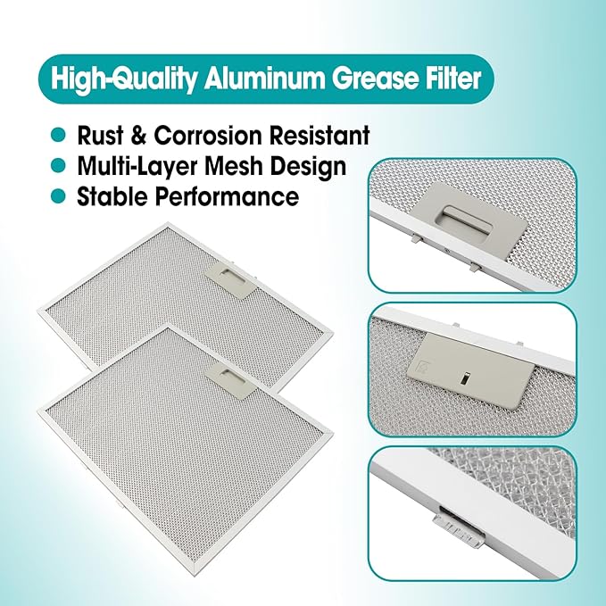 2 Pcs Aluminum Range Vent Hood Grease Filter Replace WB02X11011 Fit for GE Hood Filter JV636H1SS JV636H2SS JV535H1BB JV535H1CC JV535H1WW JV535H2BB JV535H2CC And More, 14-1/2" x 11-5/8"