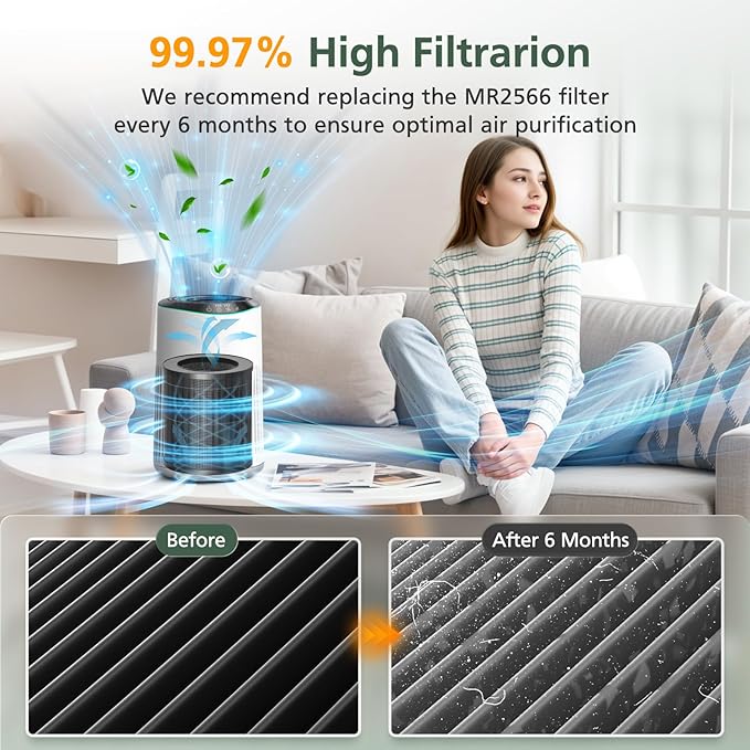 2 Pack MR2566 Filter Compatible with MERONTE & MORENTO MR2566 Air Purifier, 3-in-1 HEPA Activated Carbon Pre-Filter, Basic Version