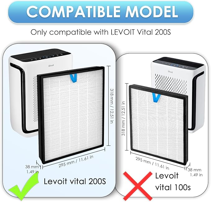 2 Pack Vital 200S-P Replacement Filter for LEVOIT Vital 200S-P Air Purifier, LAP-V201S-KUS, LAP-V201S-WUS, Vital 200S H13 True HEPA Filter, 3-in-1 Activated Carbon Filters, #Vital 200S-RF