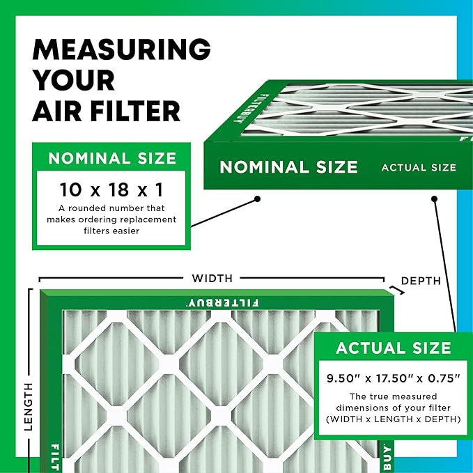 Filterbuy 10x18x1 Air Filter MERV 11 Superior Pet & Allergy Defense (1-Pack), Electrostatic Pleated HVAC AC Furnace Filters Replacement (Actual Size: 9.50 x 17.50 x 0.75)