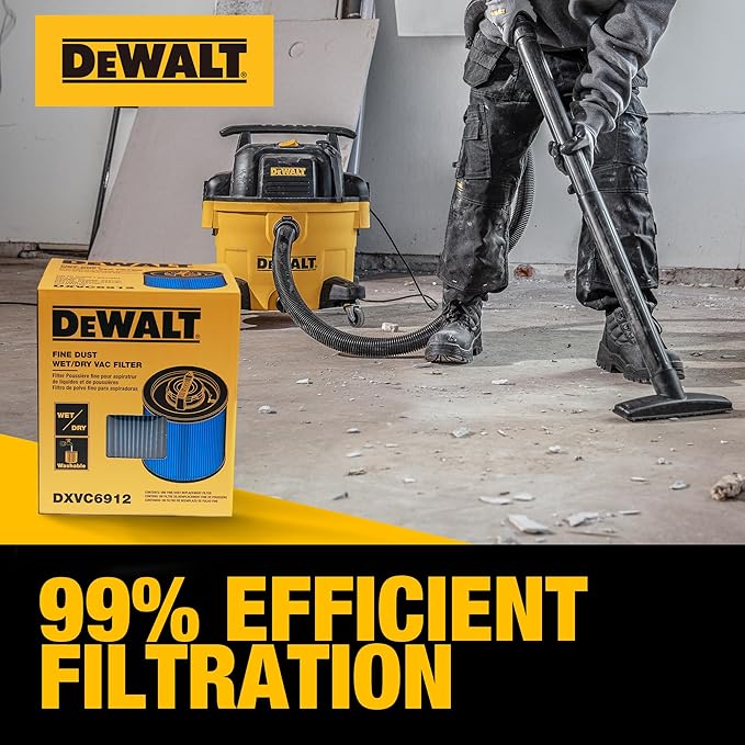 DEWALT HEPA Vacuum Filter Replacement DXVC6912, Fit for 6-16 Gallon Wet Dry Vacuum Cleaner, Compatible with DXV06P, DXV09P, DXV09PA, DXV10P, DXV10PL, DXV10S, DXV10SA, DXV10SB, DXV12P, DXV14P, DXV16P