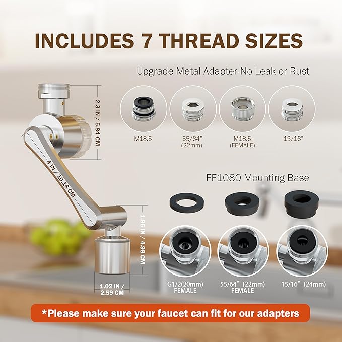 Frizzlife Water Filter for Sink Faucet Extender Aerator, 9pcs Filter Reduce 99% Chlorine, 1080° Rotating Brass Swivel Aerator, 2 Modes Attachment Faucet Filter for Skin Kitchen Bathroom Sink, FF1080