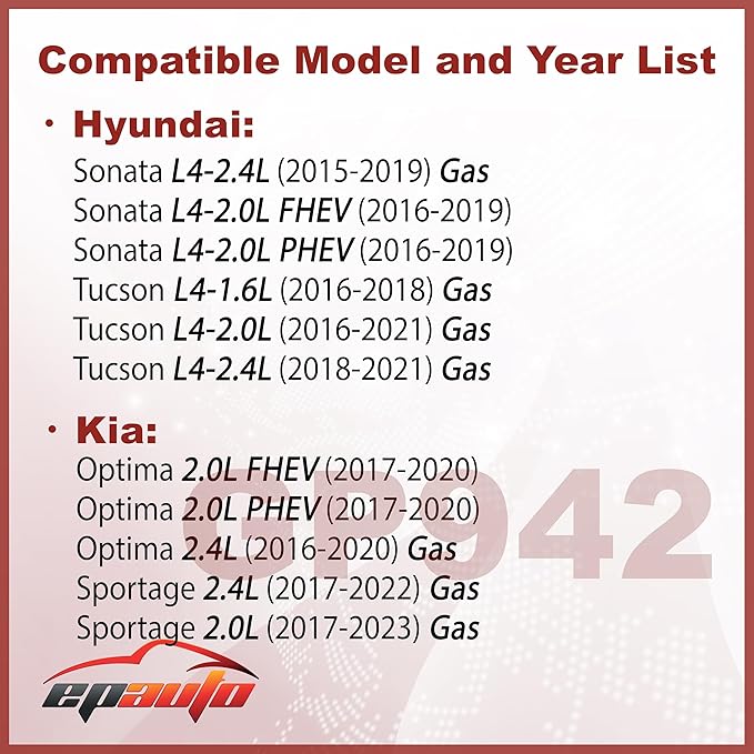 EPAuto GP942 (CA11942) Engine Air Filter Replacement for Hyundai Sonata 2.0L Hybrid (2016-2019),Sonata 2.4L Gas(2015-2019),Kia Optima 2.0L Hybrid(2017-2020),2.4L Gas(2016-2020),Sportage Gas(2017-2022)