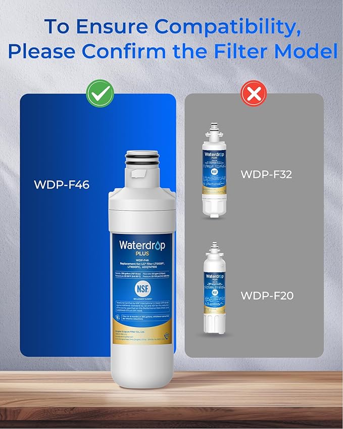 Waterdrop Plus LT1000PC ADQ747935 NSF 401 Refrigerator Water Filter and Air Filter, Reduce PFAS, Replacement for LG® LT1000P®, LRFWS2906V, LRMVS3006S, LMWS27626 and LT120F®, 3 Combo (Package May Vary)