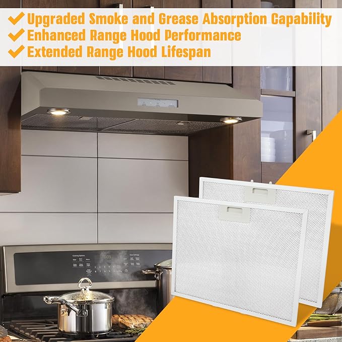 WB02X11011 Aluminum Range Hood Filter (14.5"×11.5") Compatible with GE Range Hood JV536H1SS JV536H2SS JV535H1WW JV635H1BB JV635H2CC, etc - 5-layer aluminum mesh-2 Pack