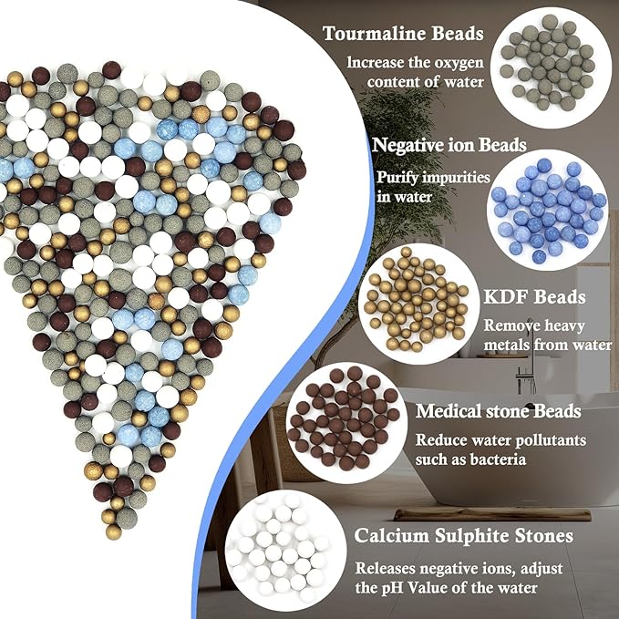 (6pack) Slirceods Replacement Shower Head Beads，for Hard Water, Mineral Stone Beads for Purifying Water, Filters Chlorine and Other Impurities