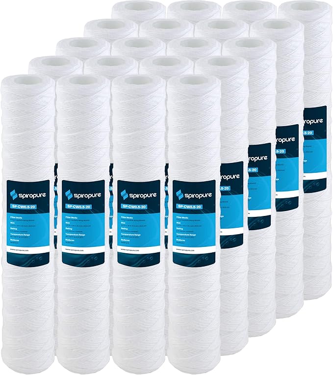 SpiroPure SP-CW0.5-20 20x2.5 0.5 Micron String-Wound Polypropylene Sediment Water Filter Cartridge SWC-25-20-0.5 (Case of 20)