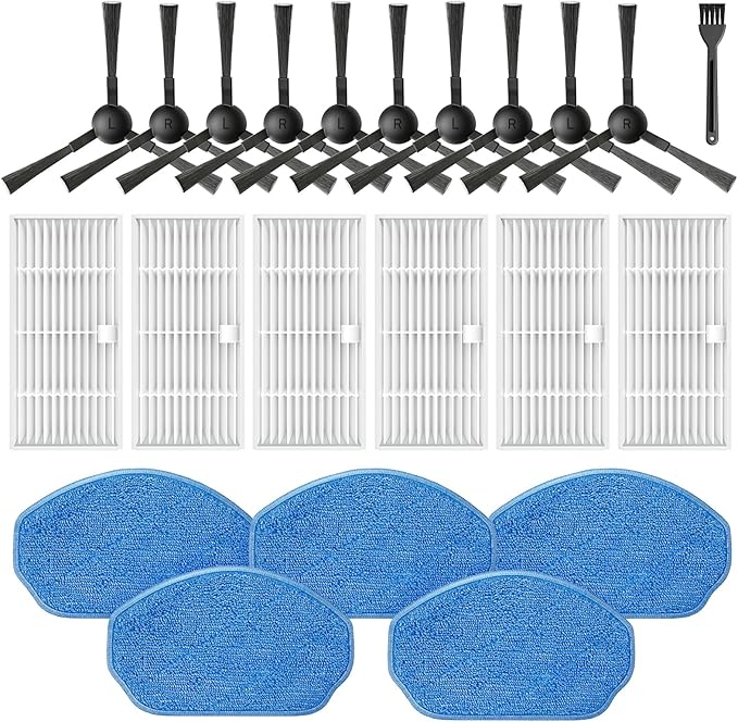 Replacement Parts for XIEBro Life BR151, for ZCWA BR151, for MANVN BR151, for Kilgone G20, for MAMNV BR151, for MANVINS G20, for ZC WAS BR151, for iMartine BR151, 6 Filters, 5 Mop Pads, 10 Side Brush