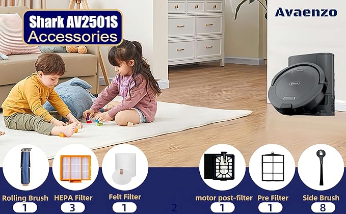 Replacement Parts Compatible with Shark AV2511AE AV2501S AV2610WA AV2501AE RV2502AE RV2610WA RV2520 AV2510 Accessories Kit with Main Brush,Filters,Foam Filters,Primary Filter,Side Brushes