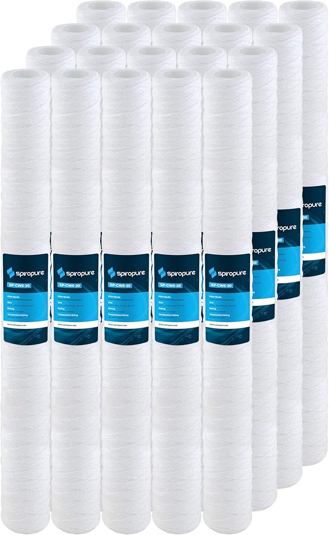 SpiroPure SP-CW5-30 30x2.5 5 Micron String-Wound Polypropylene Sediment Water Filter Cartridge SWC-25-3005 (Case of 20)