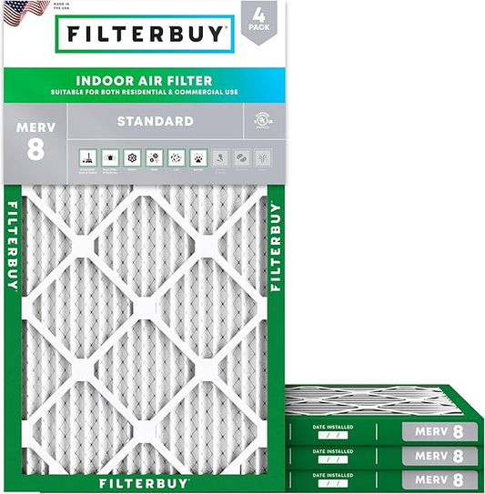 Filterbuy 20x32x1 Air Filter MERV 8 Essential Dust & Allergy Defense (4-Pack), Electrostatic Pleated HVAC AC Furnace Filters Replacement (Actual Size: 20.00 x 32.00 x 0.75)