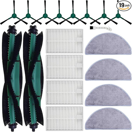 19 Pcs Replacement Parts for iRobot Roomba Combo Essential Q0120 Y0140 Q0520 Y0110 Y0120 Y0142 Q011 Robot Vacuum Cleaner Accessories，2 Roller Brushes，4 Filters，4 Mop pads，8 Side Brushes