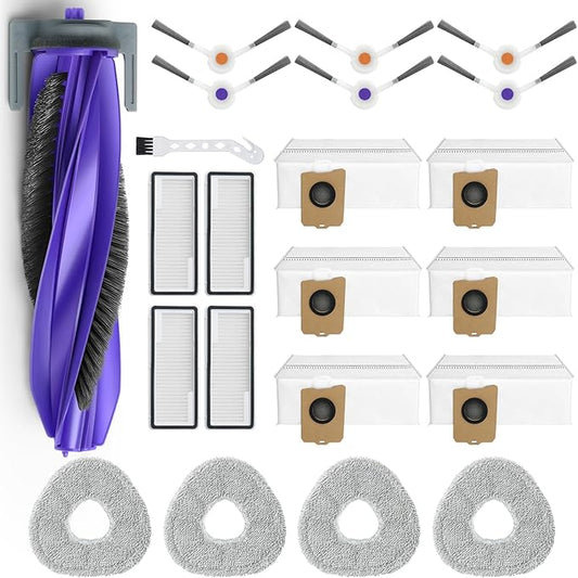 22 Pack Replacement Parts for Narwal Freo Z Ultra Robot Vacuum Cleaner Spare Accessories Kit, 1 Main Roller Brush, 4 Hepa Filters, 4 Mop Pads, 6 Dust Bags, 6 Side Brush, 1 Clean Tool