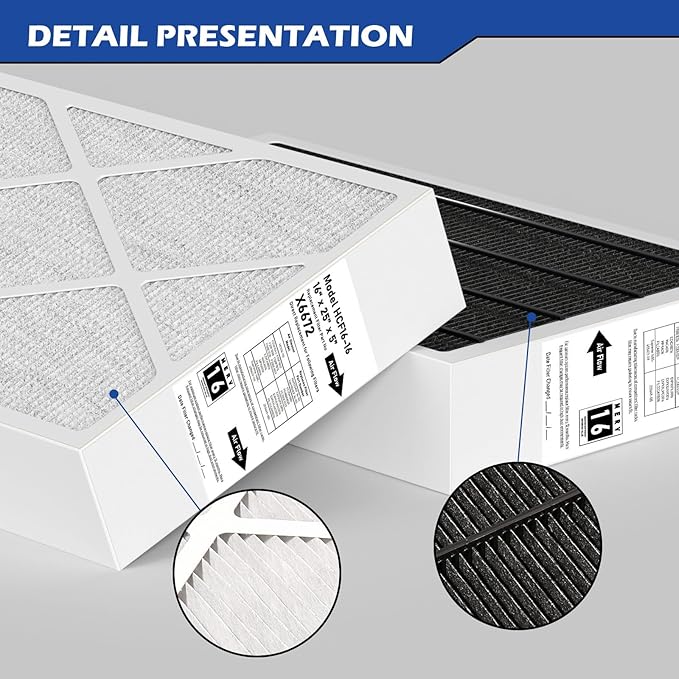 X6672 MERV 16 16x25x5 Furnace Filter Compatible with Lennox X6672 for Furnace HVAC System, Part #HCF16-16, 16x25x5 (Actual Size: 15.7 x 24.7 x 4.4 In), 2 Pack