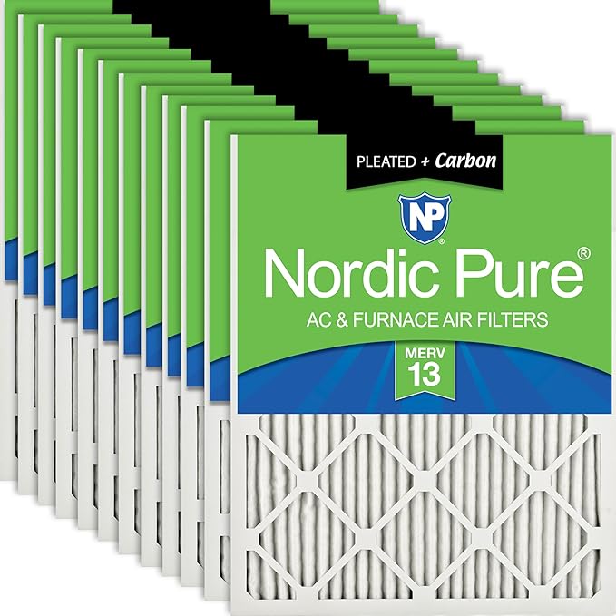 Nordic Pure 14x25x1 (Actual Size: 13 1/2 x 24 1/2 x 3/4) Pleated Air Filters MERV 13 Plus Carbon 12 Pack