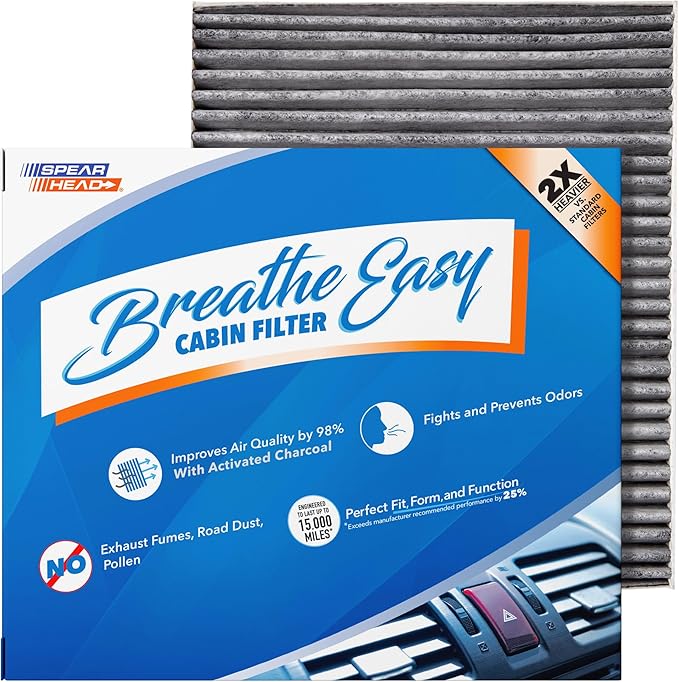 Spearhead Odor Defense Breathe Easy AC & Heater Cabin Filter | Fits 2015-2019 Sonata Non-Hybrid, 2017-2019 Cadenza Like OEM | Up to 25% Longer Lasting w/Activated Carbon (BE-151)