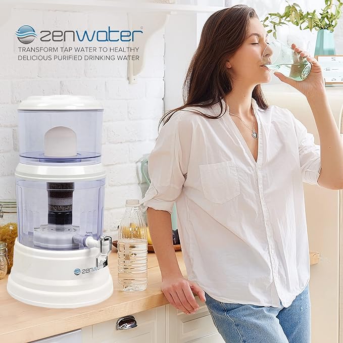 ZENWATER 4-Gallon Countertop Gravity Water Filter System - Portable Alkaline Filtration System - Enjoy Clean and Mineral-Rich Hydration At Home, Office, or Travel
