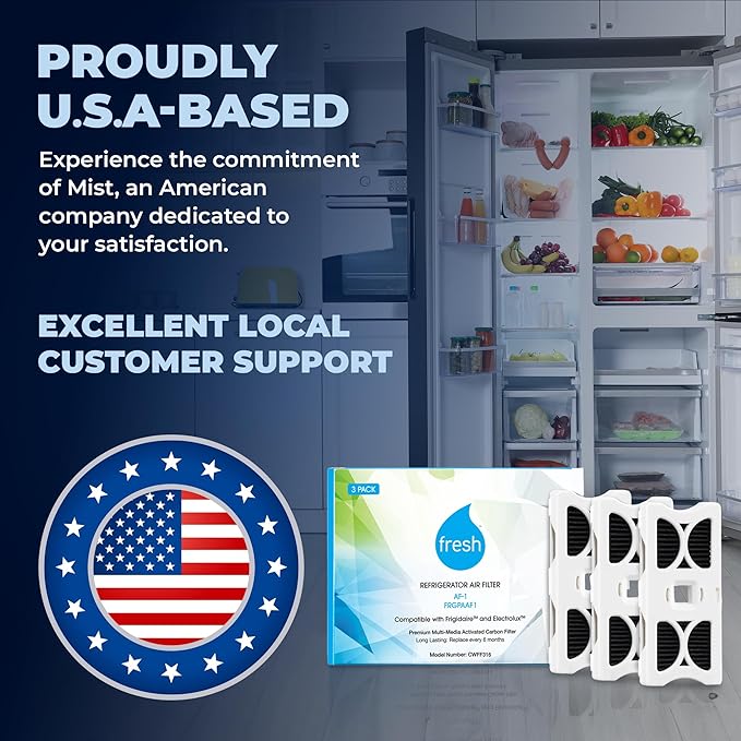 FRESH AF-1 Refrigerator Air Filter Replacement for Frigidaire - Compatible with Models: AF-1, FRGPAAF1, RAF-1 - Advanced Carbon Filter Technology - (4 Pack) Air filter by MIST