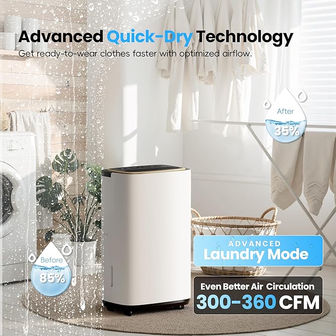 3000 Sq.Ft Dehumidifier, 30PT/24H Dehumidifiers with Drain Hose for Home, Large Compressor Dehumidifier for Basement/Laundry/Bedroom/Office, Dehu/Dry/Air Mode, Humidity Display/Timer/Child Lock