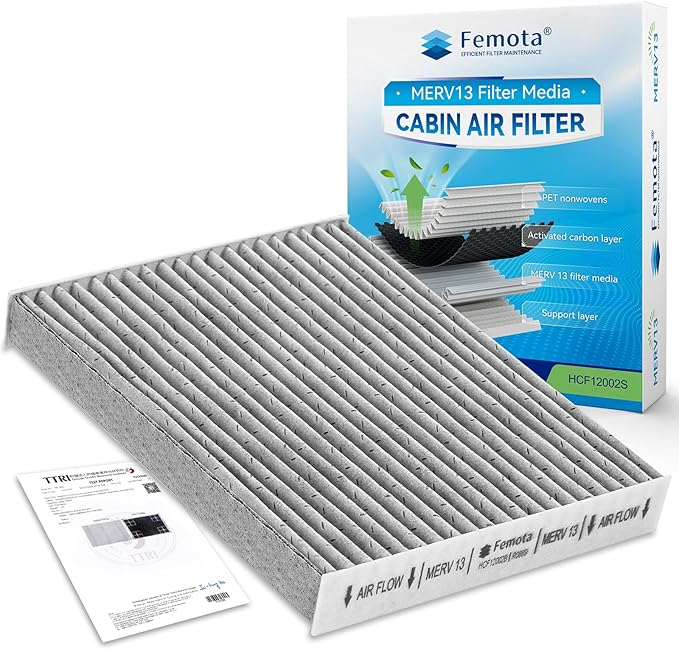 Certified MERV 13 Cabin Air Filter with Activated Carbon, CF12002 for Kia Soul (2014-2019), Kia Soul EV (2015-2019), OE: 97133-B2000.