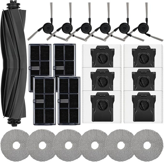 23 PCS Replacement Parts for Dreame X40 Ultra, L40 Ultra, X40 Master, MOVA P10/ P50 Pro Ultra Vacuum Cleaner, 1 Main Brush, 4 HEPA Filters, 6 Mop Pads, 6 Dust Bags, 6 Side Brush Accessories Kit