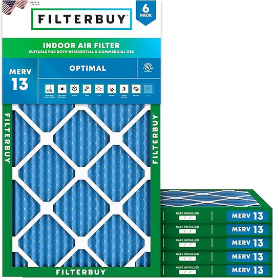 Filterbuy 8x24x1 Air Filter MERV 13 Optimal Smoke & Allergy Defense (6-Pack), Electrostatic Pleated HVAC AC Furnace Filters Replacement (Actual Size: 8.00 x 24.00 x 0.75)