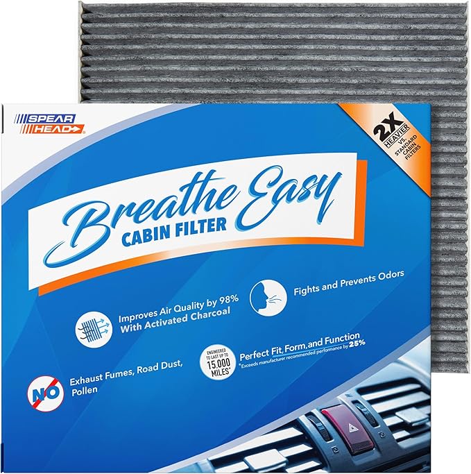 Spearhead Odor Defense Breathe Easy AC & Heater Cabin Filter | Fits 2007-12 Altima, 2009-14 Maxima, 2009-14 Murano, 2011-17 Quest Like OEM | Up to 25% Longer Lasting w/Activated Carbon (BE-173)
