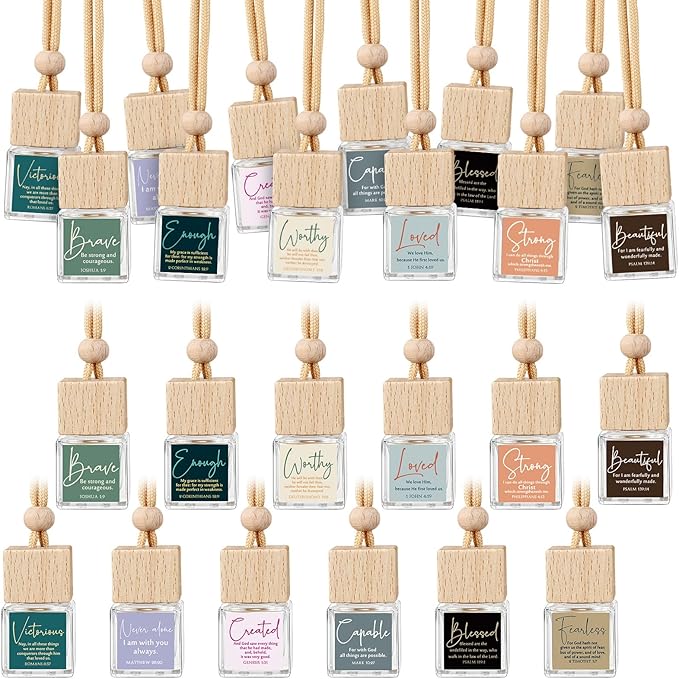 12 Pack Easter Christian Gifts Bulk Empty Hanging Car Diffuser Bottles Religious Essential Oil Air Fresheners Church Ministry Favors Faith Gifts for Women (Square)