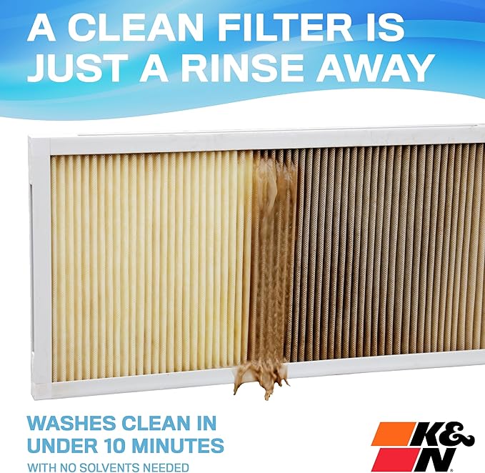 K&N 20X25X2 HVAC Furnace Air Filter, Lasts a Lifetime, Washable, Merv 11, the Last HVAC Filter You Will Ever Buy, Breathe Safely at Home or in the Office, HVC-22025