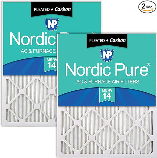 Nordic Pure 15x20x1 (Actual Size: 14 1/2 x 19 1/2 x 3/4) Pleated Air Filters MERV 14 Plus Carbon 2 Pack