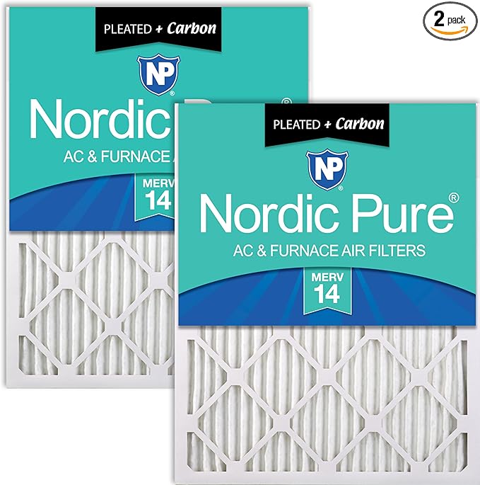 Nordic Pure 16x24x1 (Actual Size: 15 1/2 x 23 1/2 x 3/4) Pleated Air Filters MERV 14 Plus Carbon 2 Pack