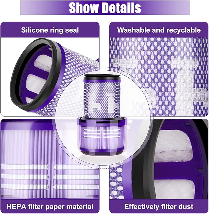 3 Pack Filter Replacements for Dyson V12 Detect Slim Animal Slim+ Cordless Vacuum and V12 Slim Absolute SV34, SV35 Vacuums Filter Replacement, Compare to Part 971517-01