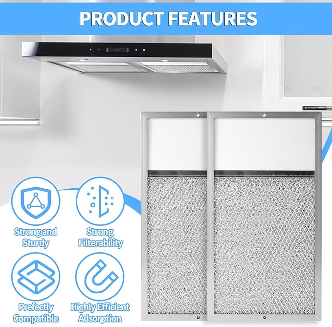 Range hood Filter with Light Lens Replacement for Broan R610027 SR610027 1568322 1568323 PM25WW PM25BL AL9245 Aluminum Mesh Grease Lens Range Hood Replacement Filter 7-5/8 x 14-1/8 x 3/8 Inch 2-Pack