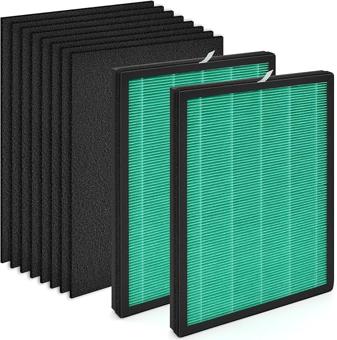 Replacement Filter Compatible with Coway Airmega 150 Air Purifier, Compared to Part AP-1019C-FP, 2 H13 True HEPA with 8 Carbon Pre-filter, Green 2-Pack