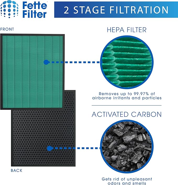 2 Pack 250/250S Replacement Filter for Coway AIRMEGA 250 / 250S Smart Air Purifier Max 2 Green True HEPA with Active Carbon Filter Part # AP-1720-FP AP1720FP (Pack of 2)
