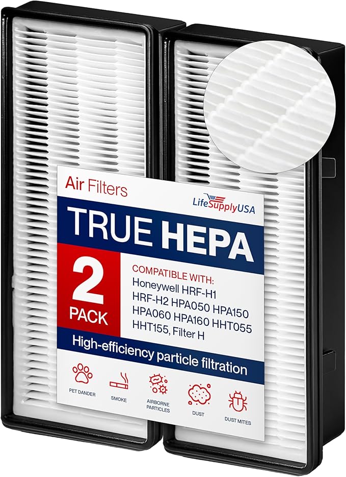 Filter H HEPA Filter Replacement Compatible with Honeywell HRF-H1 HRF-H2 HPA050 HPA150 HPA060 HPA160 HHT055 HHT155 Air Purifiers by LifeSupplyUSA (2-Pack)