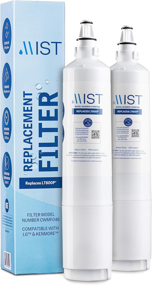 Mist 5231JA2006A Refrigerator Water Filter Replacement for LG LT600P, 5231JA2006B, Kenmore 9990, Fridge LFX25960ST – NSF 42 Certified – 2 Pack