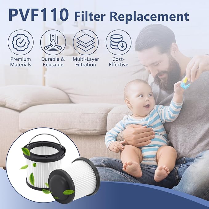 4 Pack PVF110 Replacement Filter for Black and Decker Handheld Pivot Vacuums PHV1810, PHV1210, PHV1410, BDH2000PL, BDH2020FLFH, BDH1620FLFH, Part # 90552433, Washable Hand Vac Filters