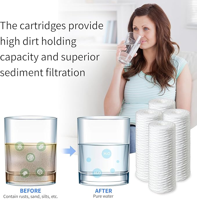 CFS – 1 Pack Sediment Water Filter Cartridge with O-Ring Compatible with 10" Pelican Water Replacement & PC-100 EZ Models – Removes Bad Taste – Whole House Replacement Filter Cartridge – 5 Micron