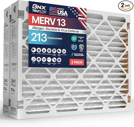 TruFilter Compatible with AprilAire 213 Replacement Filter for AprilAire (2-Pack) - MERV 13 - MADE IN USA - HVAC AC Furnace Filters Allergies, Mold, Bacteria, Smoke, MPR 1900 FPR 10 Air Filter