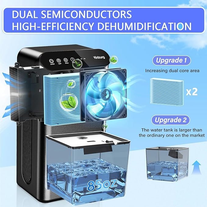 Dehumidifier for Home 1000 sq.ft - Small Quiet Dehumidifier with Auto Shut Off, Aromatherapy, 3 Gear Timer, Sleep Mode, 7-Color LED Light, Drain Hose for Bedroom, Bathroom, Basement, RV(Matte Black)